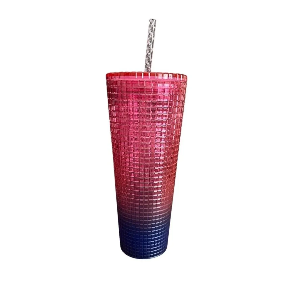Starbucks Tumbler Pink Purple Grid Ombre Gradient Cold Cup Swirl Straw Venti